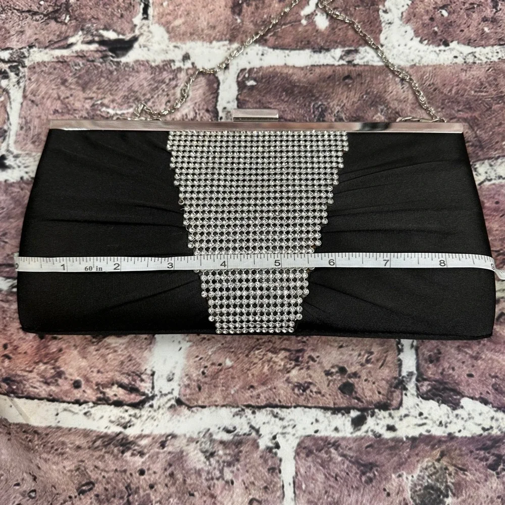 Gunne Sax Jessica McClintock VTG Black Rhinestone Clutch Y2K Evening Bag W/Strap